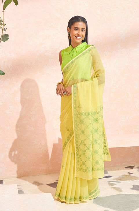 Light Yellow Pure Cotton Kota Chikankari Saree