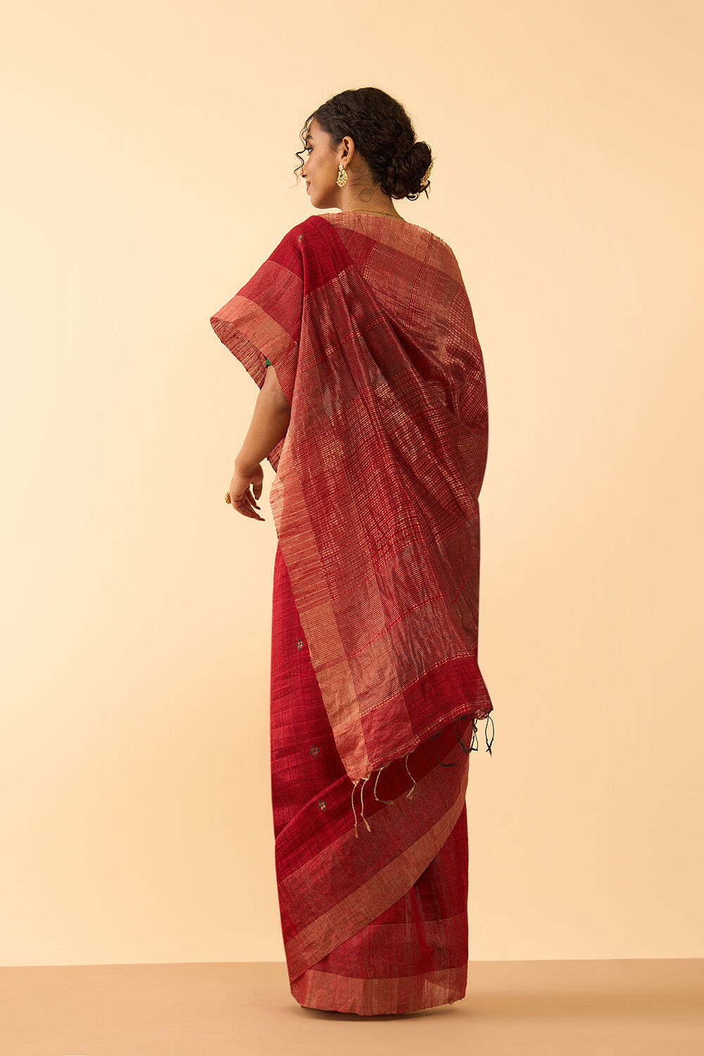 Dark Red Woven Pure Silk Bengal Saree image number null