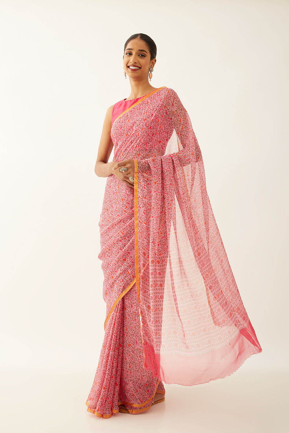 Light Pink Viscose Chiffon Printed Saree image number null