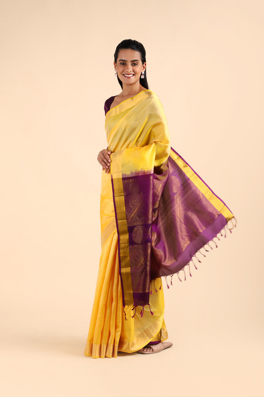 Yellow Pure Soft Silk Saree image number null