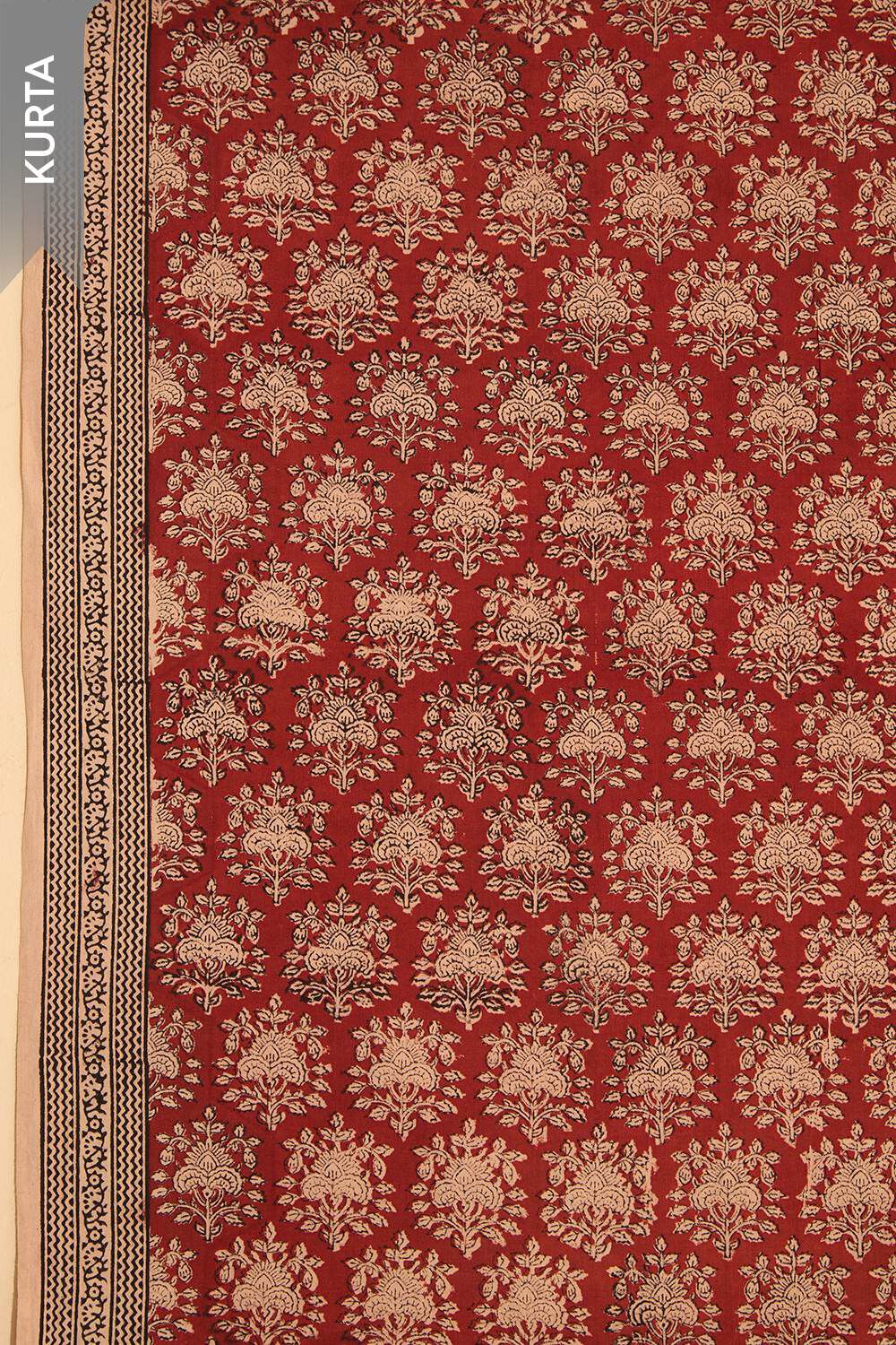 Dark Red Bagru Block Printed Pure Cotton Unstitched Suit Set image number null