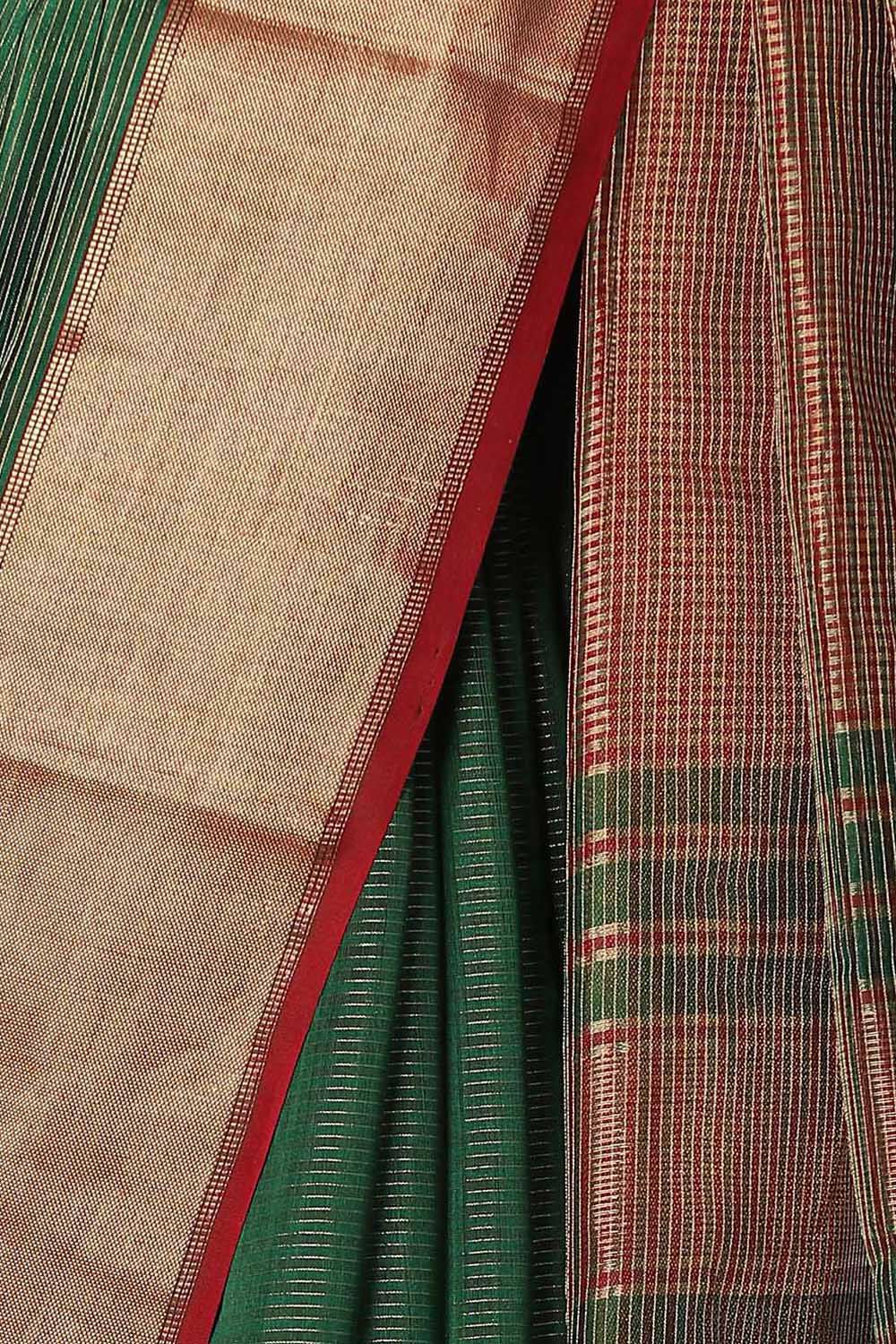 Dark Green Pure Cotton Tissue Maheswari Saree image number null