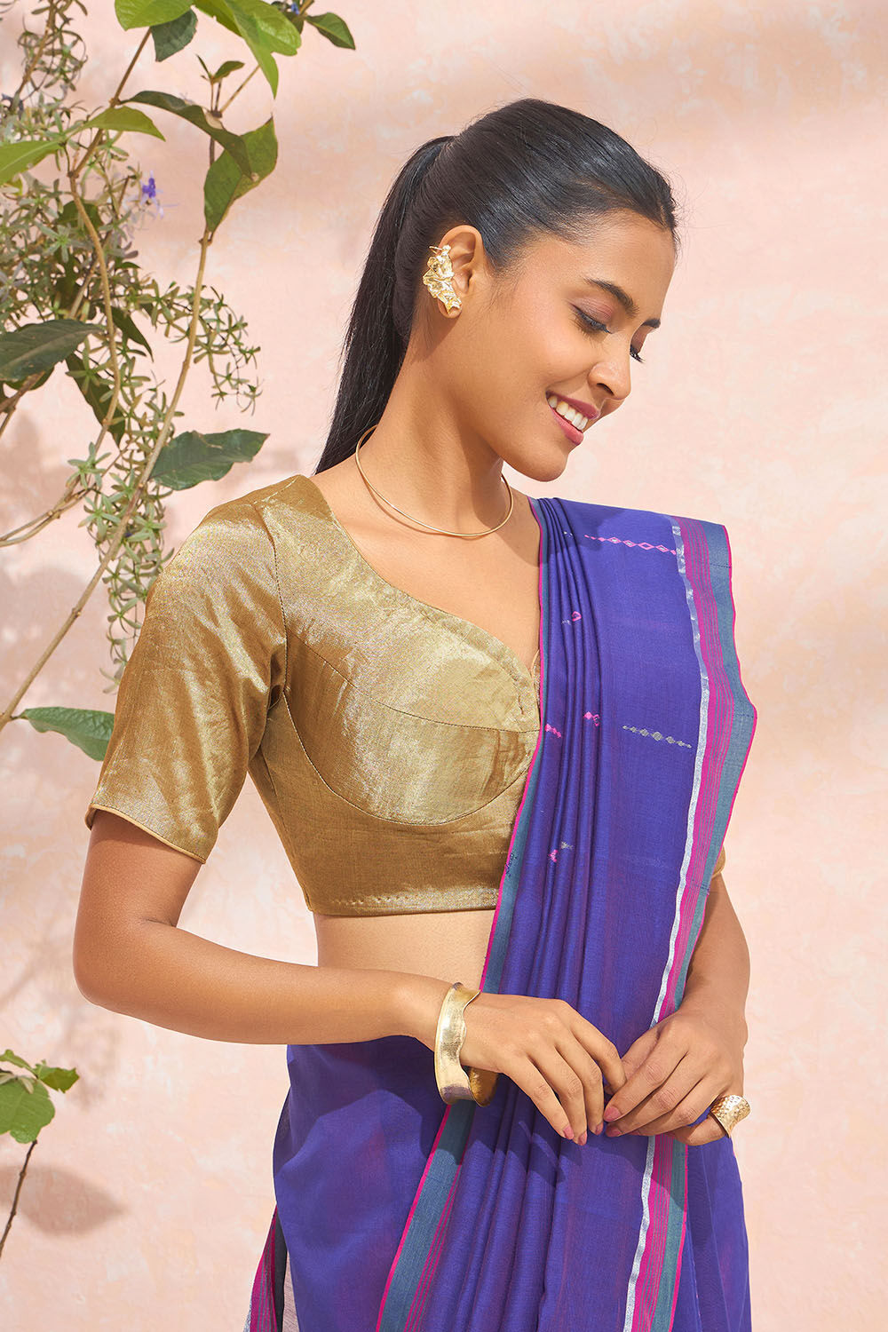 Gold Woven Metalised Cotton Blouse image number null