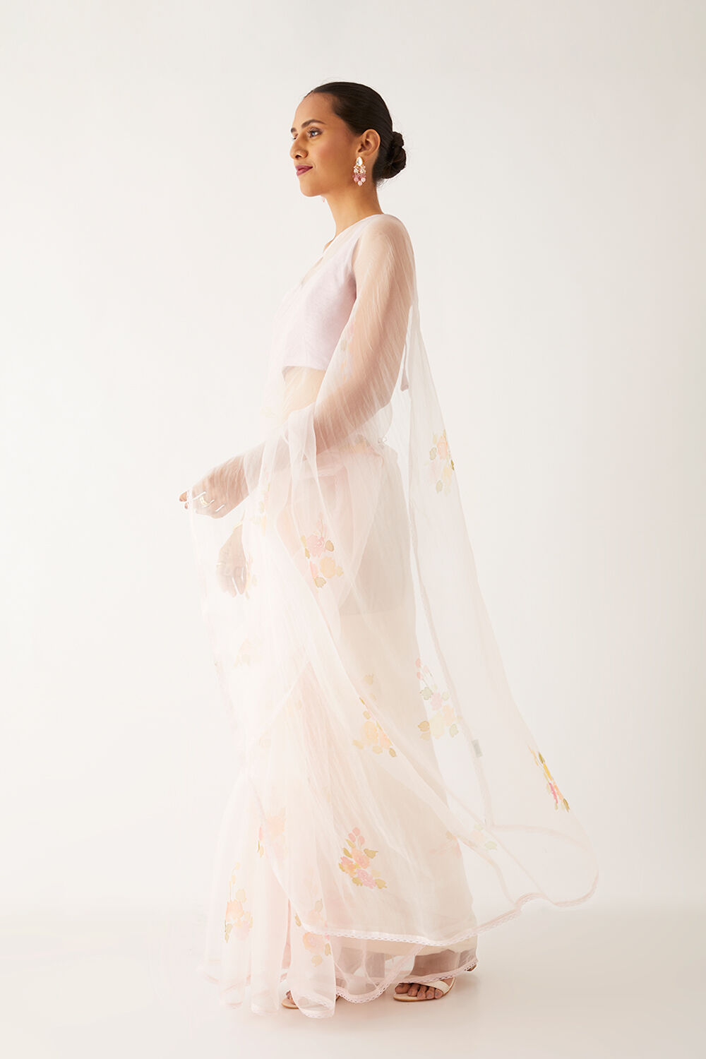 Light Pink Pure Organza Painted Saree image number null