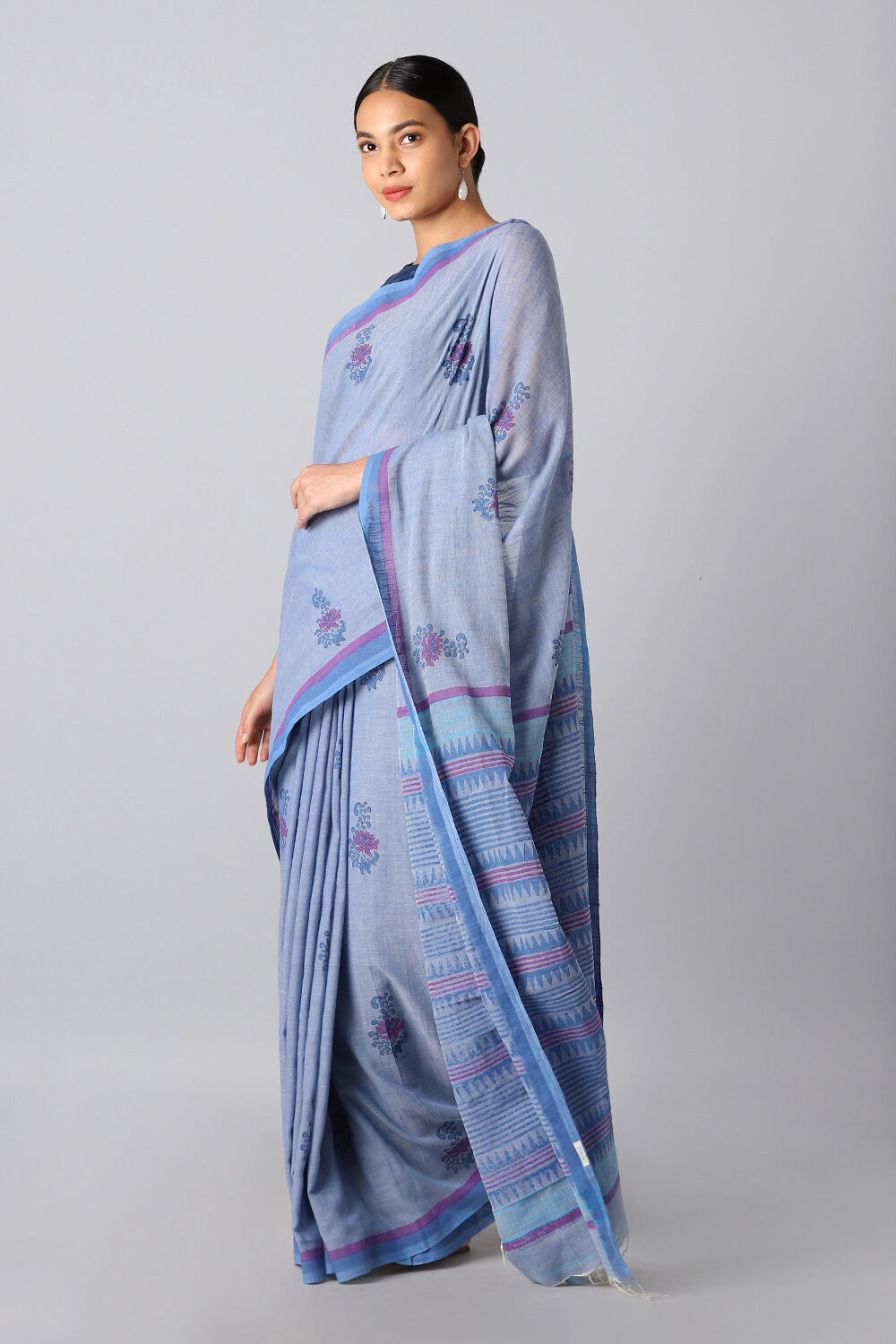 Light Blue Pure Cotton Printed Saree image number null