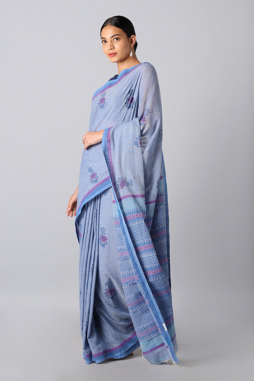 Light Blue Pure Cotton Printed Saree image number null