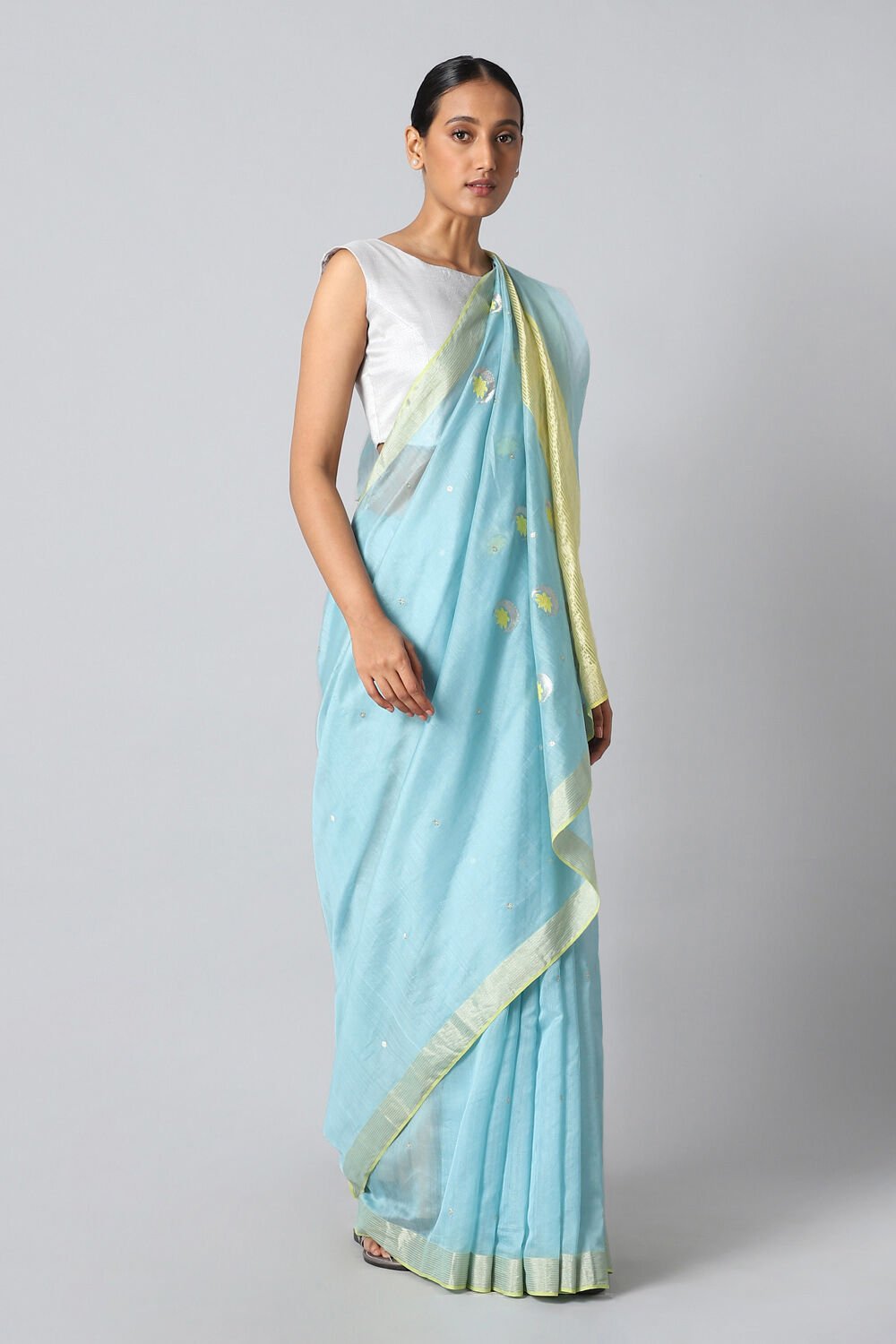 Light Blue Pure Silk Cotton Chanderi Saree image number null