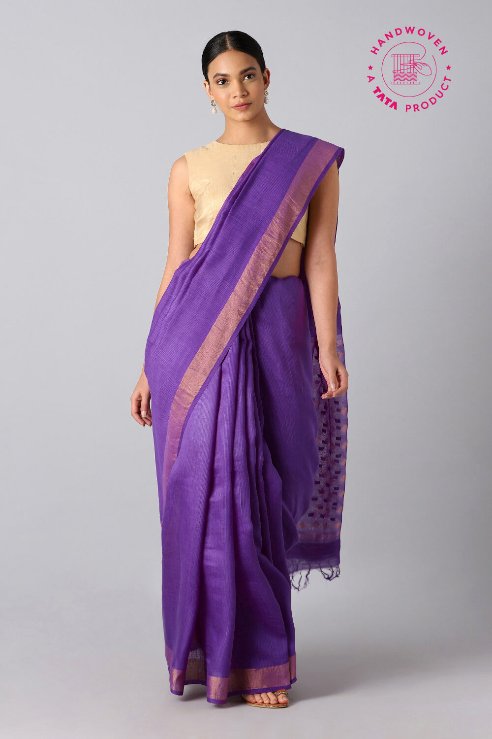 Purple Pure Silk Tussar Bhagalpuri Saree image number null