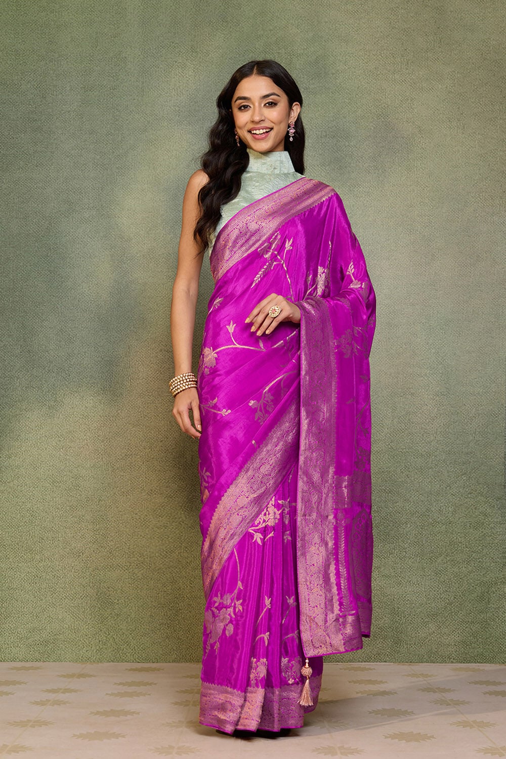 Dark Pink Woven Pure Viscose Saree image number null