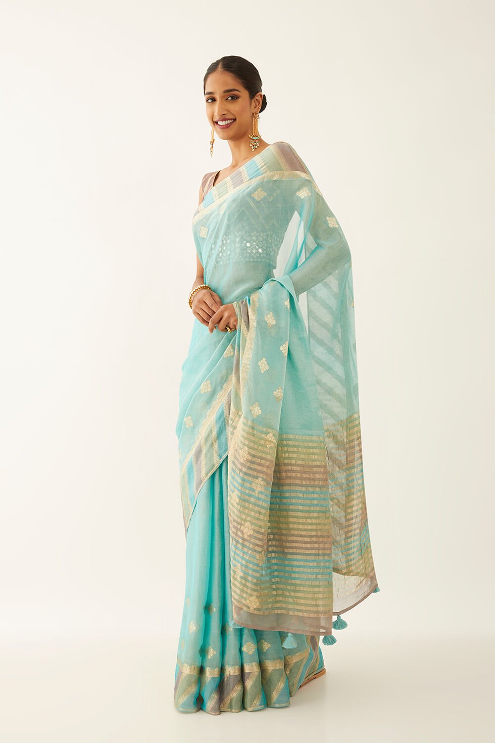 Blue Pure Georgette Tissue Woven Saree image number null