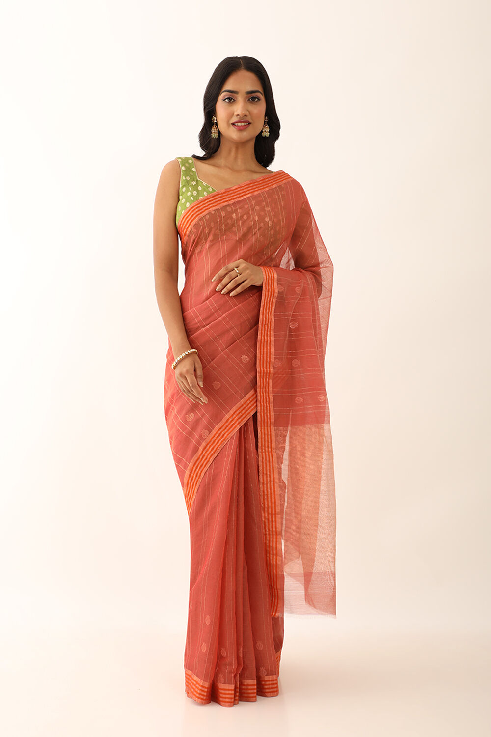 Dark Orange Pure Silk Cotton Woven Chanderi Saree image number null