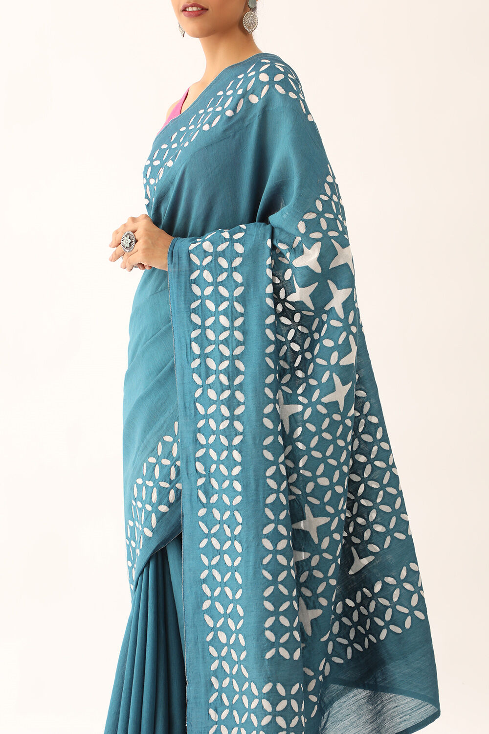Dark Blue Craft Pure Tussar Silk Applique Saree image number null