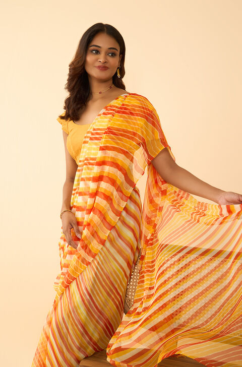 Orange Pure Silk Georgette Tie And Dye-Lehariya Saree