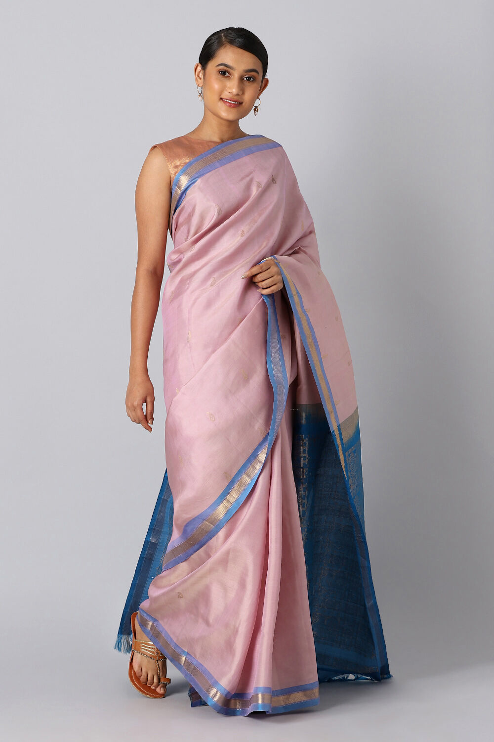 Light Pink Pure Silk Kanjivaram inspired Saree image number null