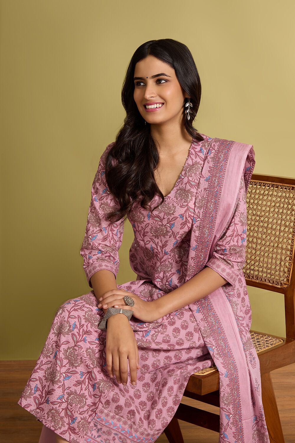 Light Pink Screen Printed Pure Cotton Kurta Set image number null