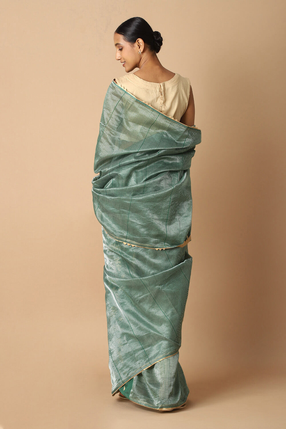 Dark Green Pure Tissue Silk Embroidered Saree image number null