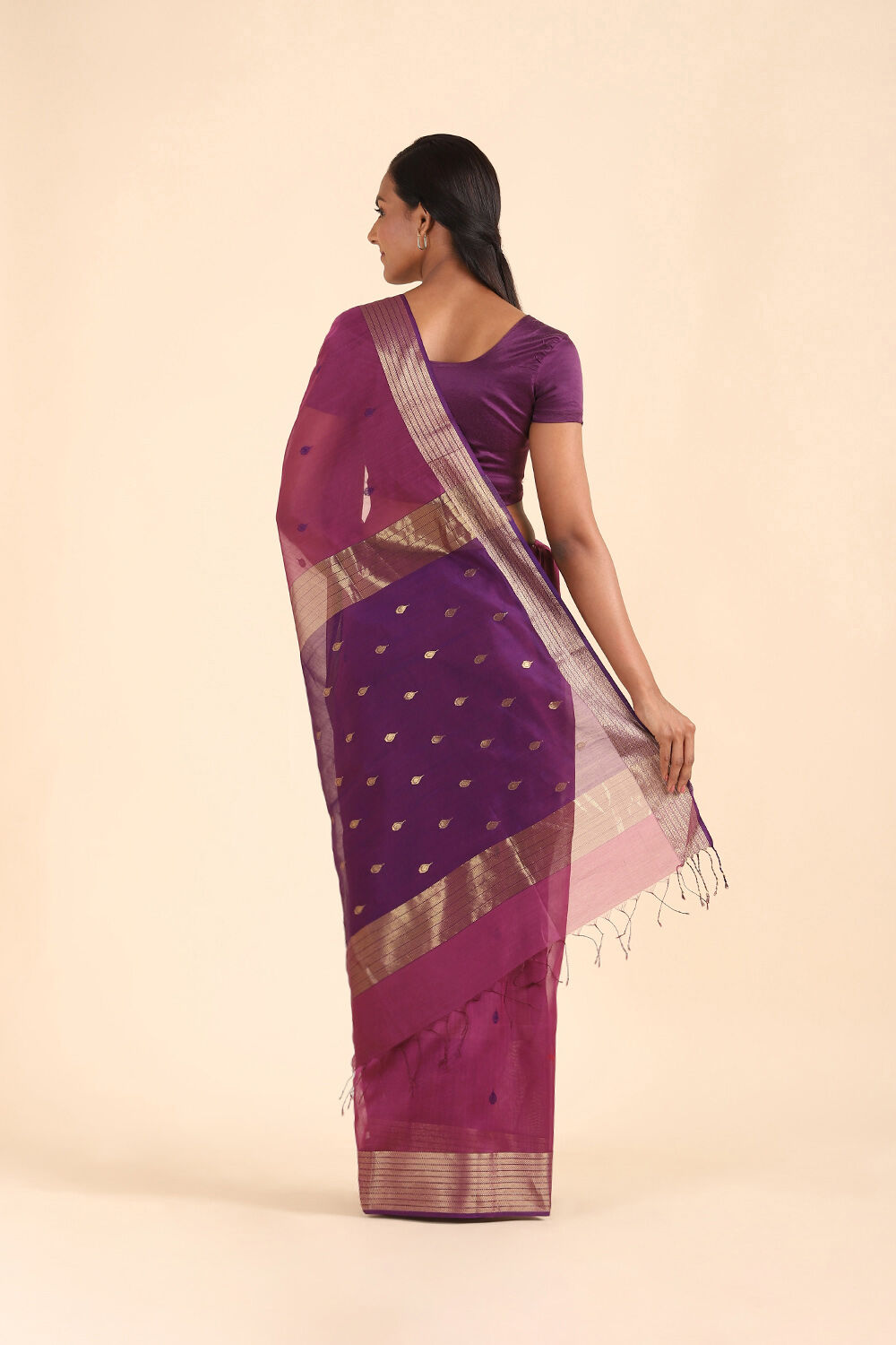 Dark Pink Pure Silk Cotton Maheshwari Saree image number null