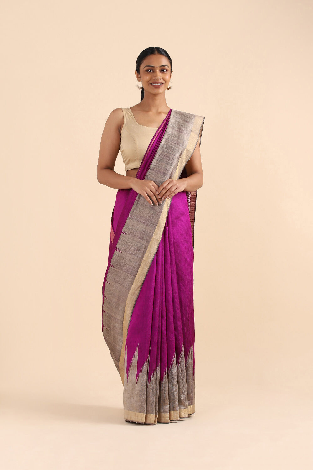 Dark Pink Pure Silk Woven Saree image number null