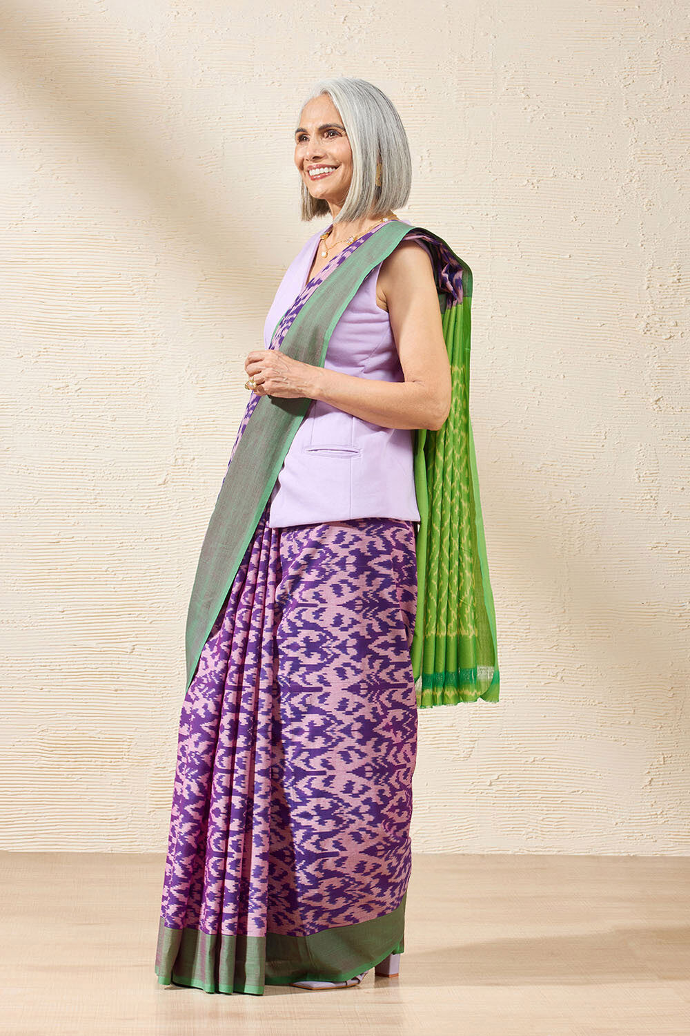 Violet Pochampalli Pure Cotton Ikat Saree image number null