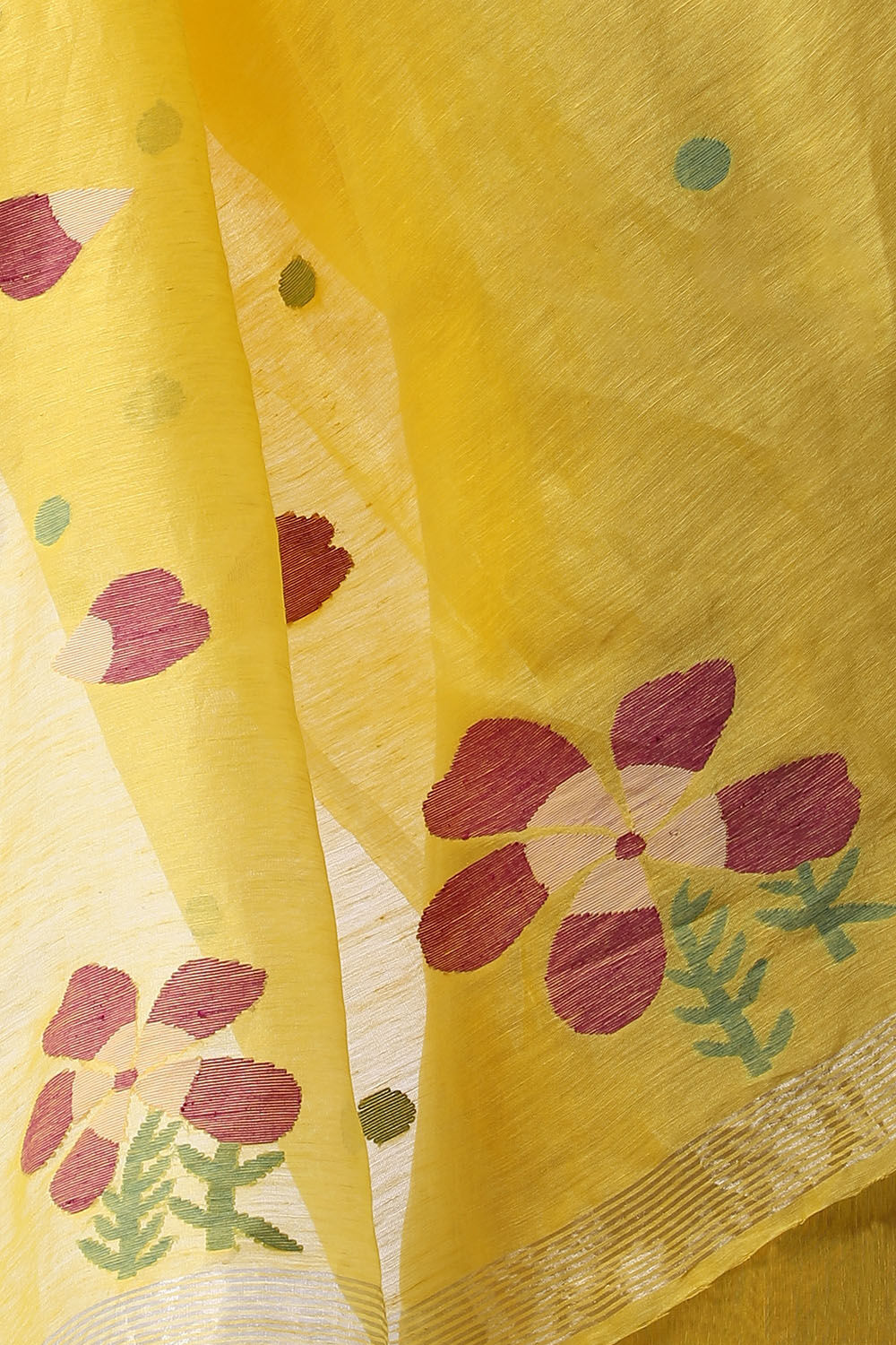 Yellow Pure Silk Linen Jamdani Saree image number null
