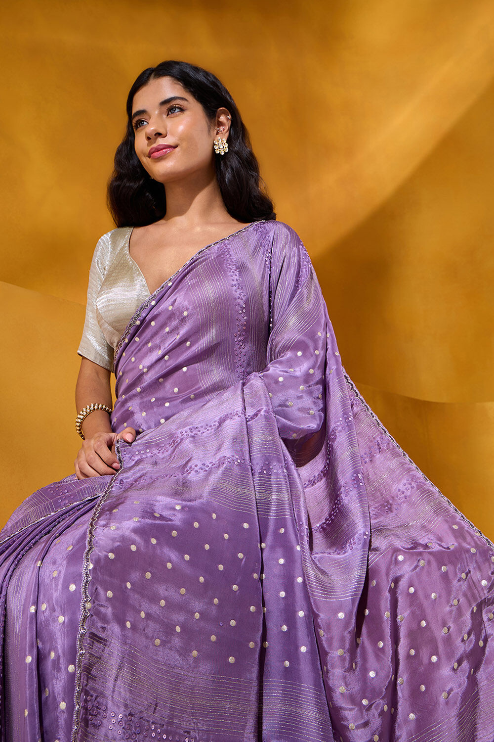 Purple Viscose Embroidered Saree image number null