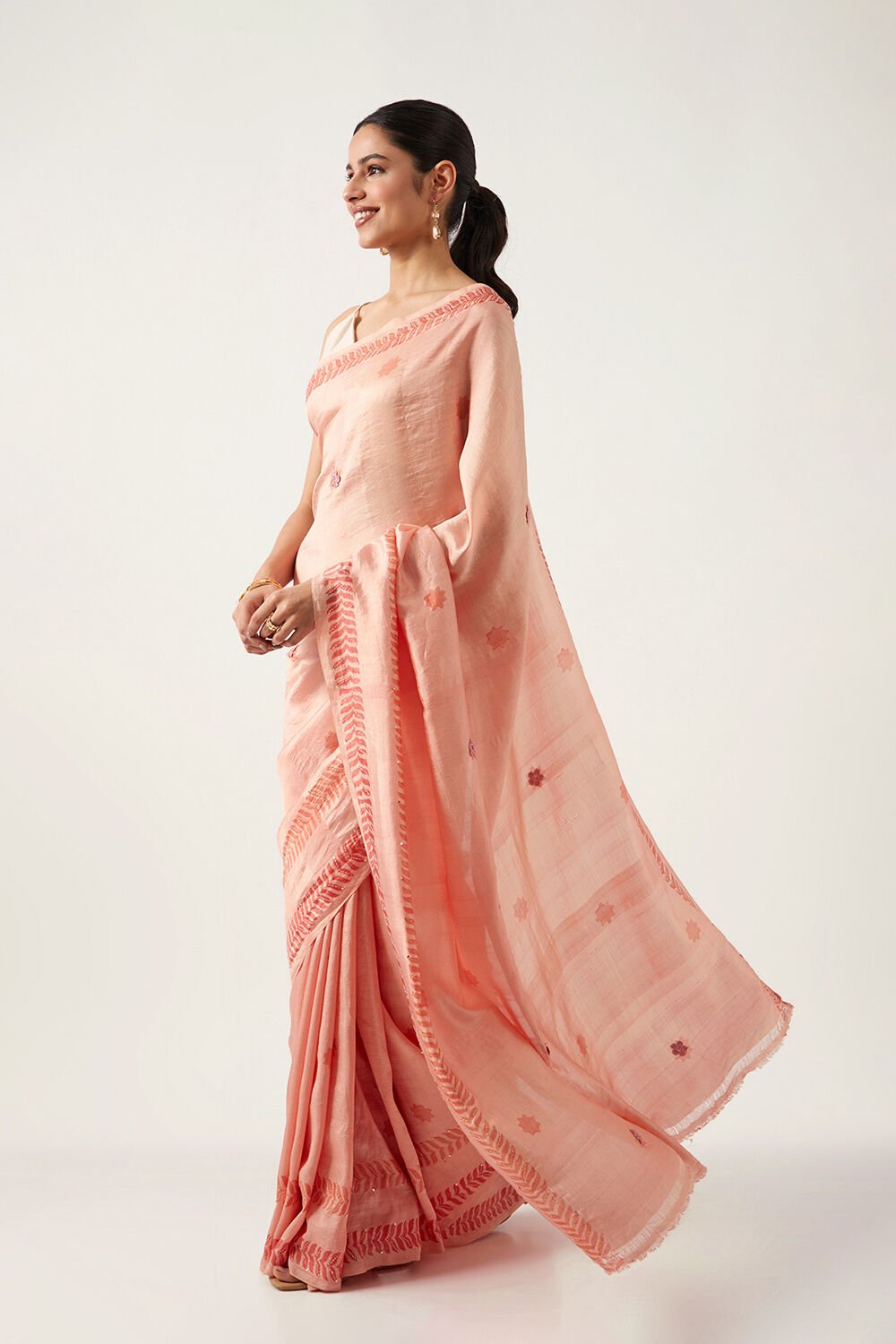 Light Orange Pure Silk Hand Painted Saree image number null