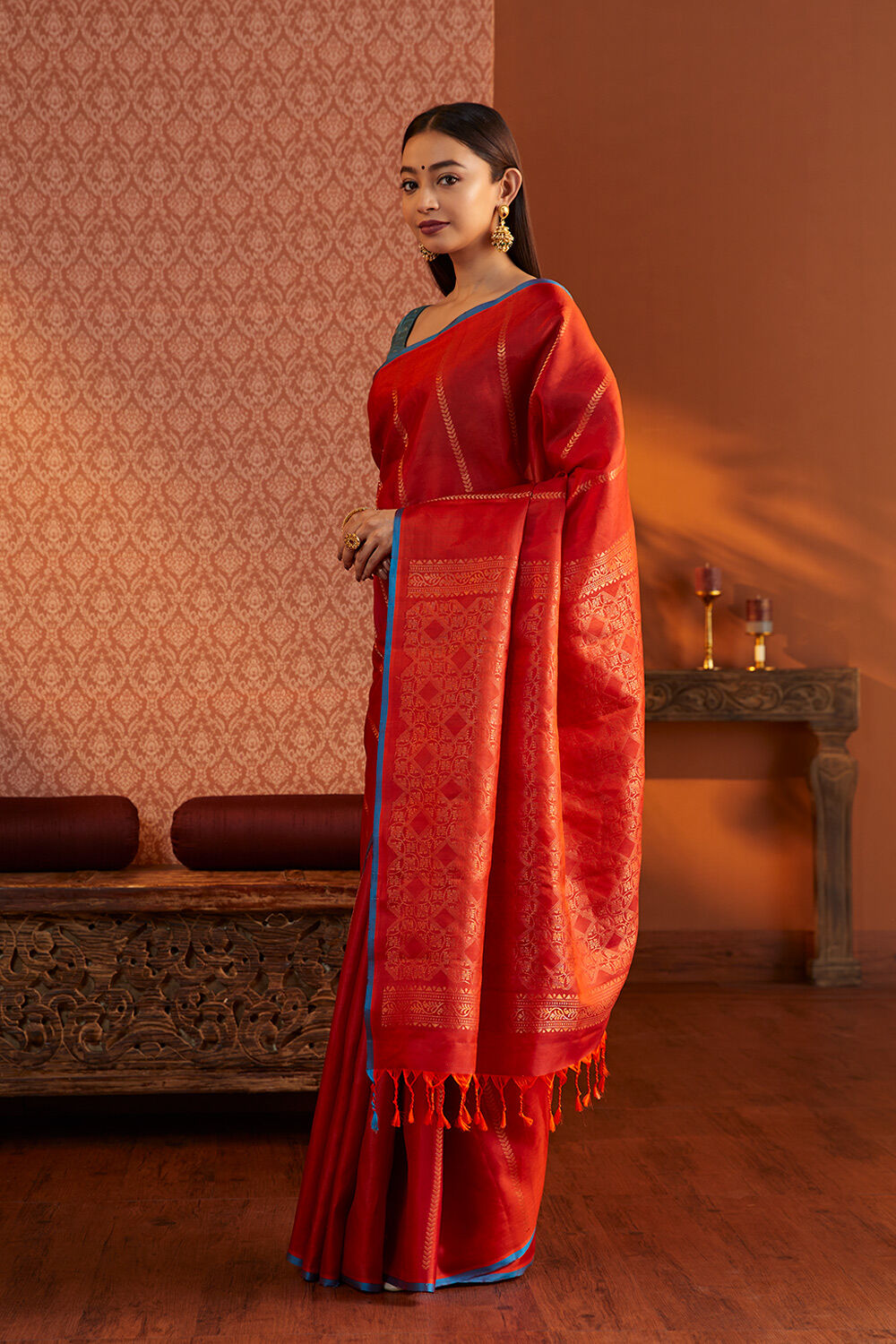 Red Woven Soft Silk Saree image number null