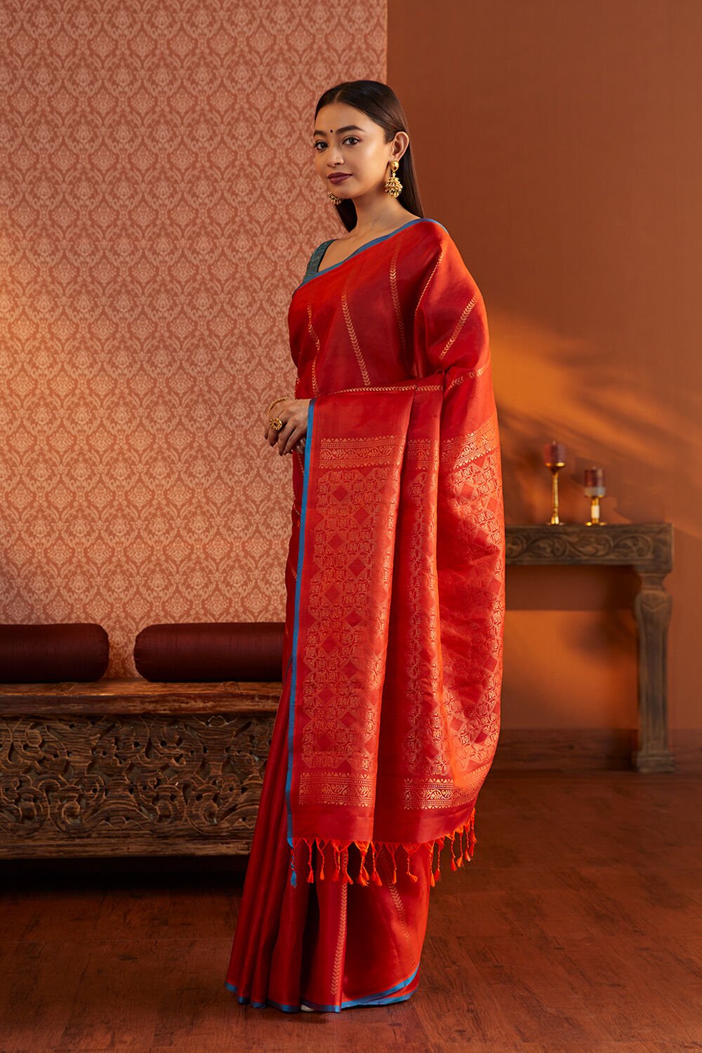 Red Woven Soft Silk Saree image number null