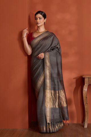 Grey Woven Pure Silk Bengal Saree thumbnail image number null