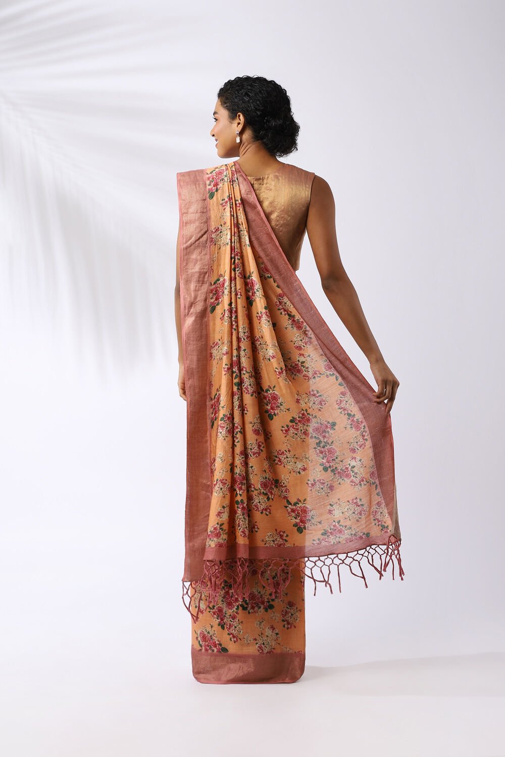 Light Orange Pure Tussar Silk Digital Printed Saree image number null