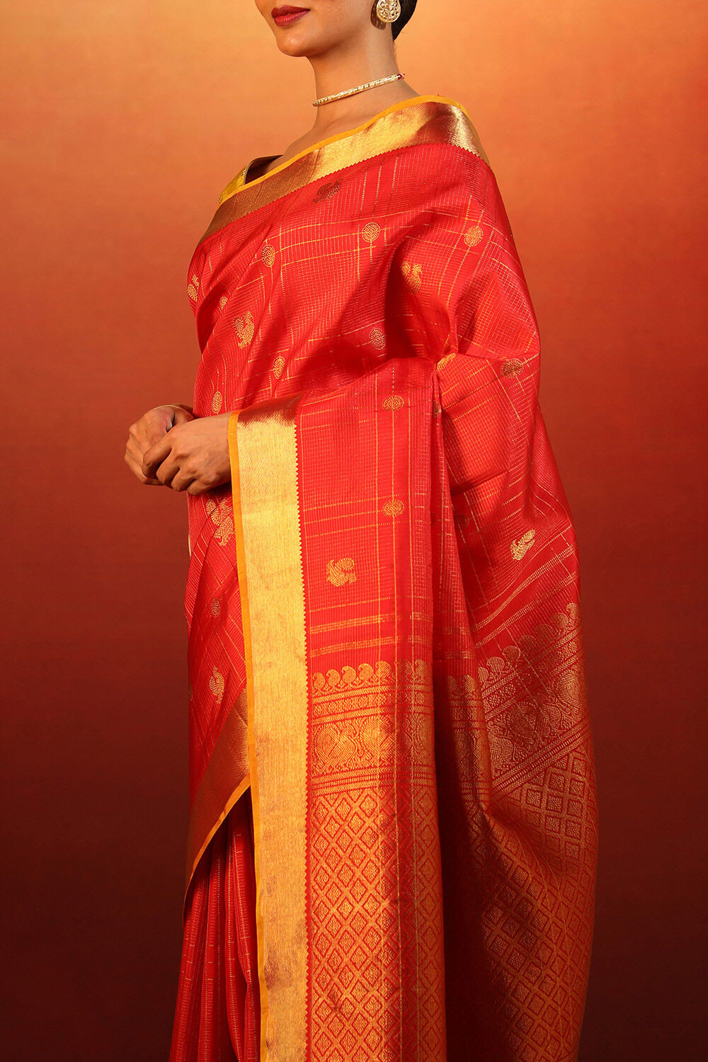 Red Woven Pure Silk Kanjivaram Saree image number null