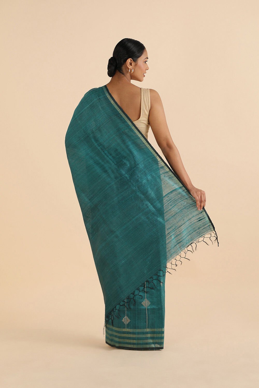 Green Pure Tussar Silk Bhagalpuri Saree image number null