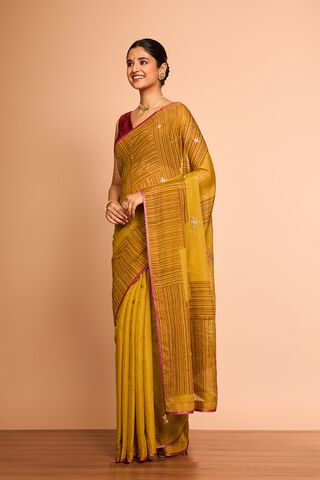 Yellow Pure Tissue Cotton Printed Embroidered Saree thumbnail image number null