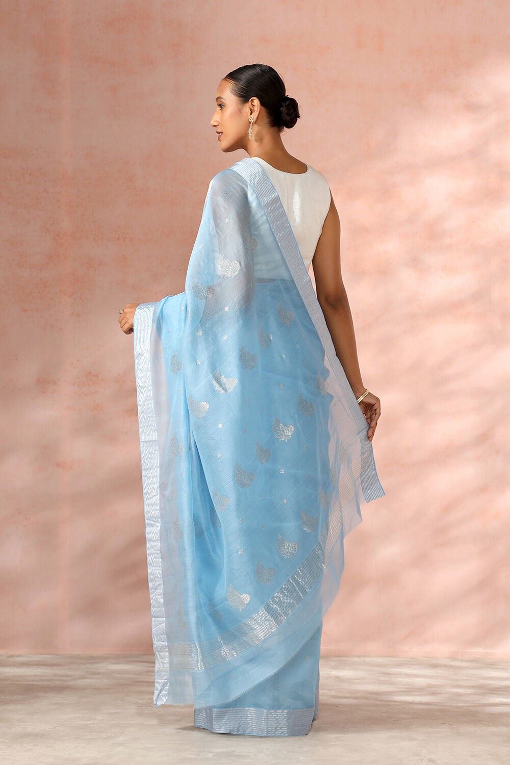 Light Blue Chanderi Pure Silk Cotton Woven Saree image number null
