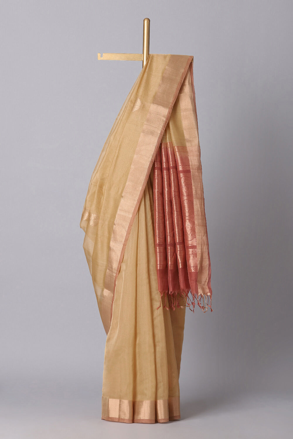 Beige Pure Silk Cotton South Saree image number null