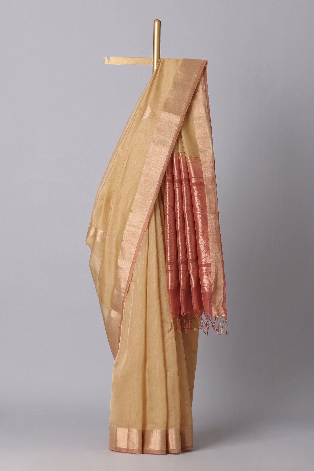 Beige Pure Silk Cotton South Saree image number null