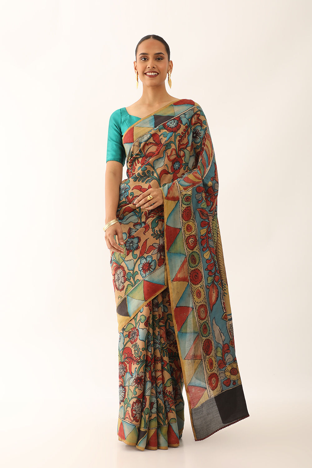 Yellow Srikalahasti Pure Silk Kalamkari Saree Taneira Online Store