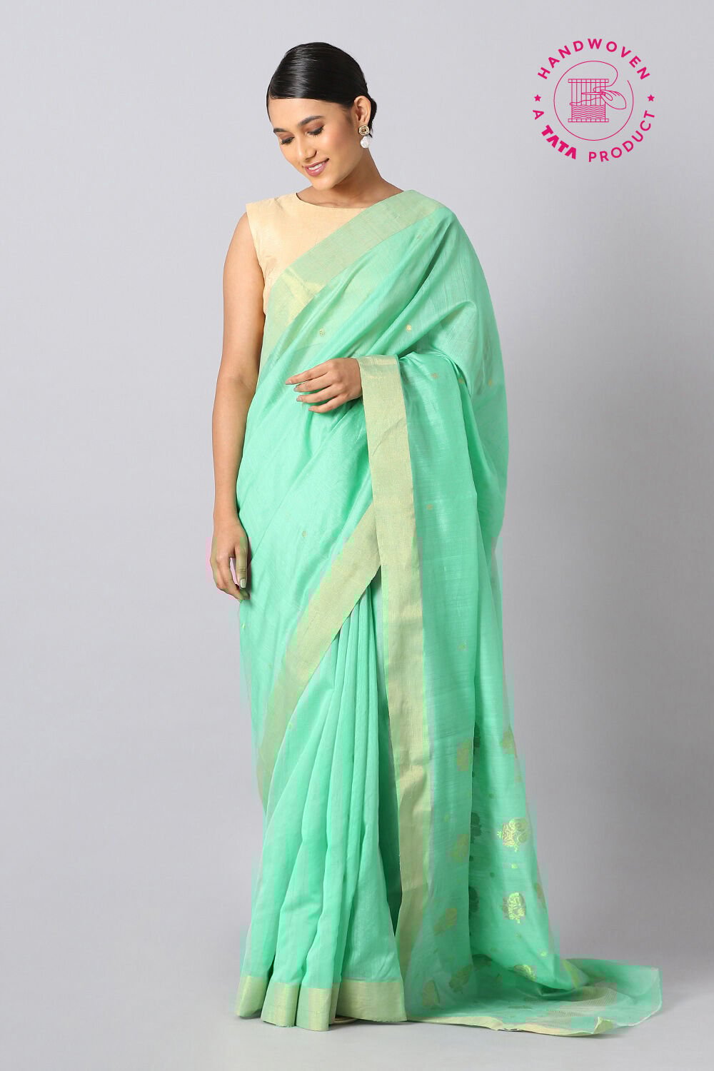 Light Green Pure Silk Cotton Chanderi Saree image number null