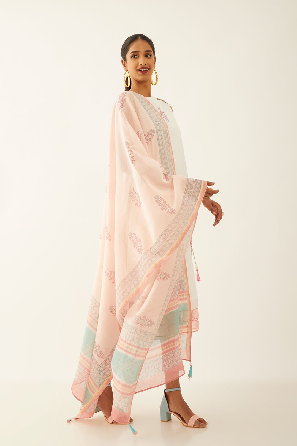 Pink Rajasthan Pure Silk Cotton Printed Sanganeri Dupatta image number null