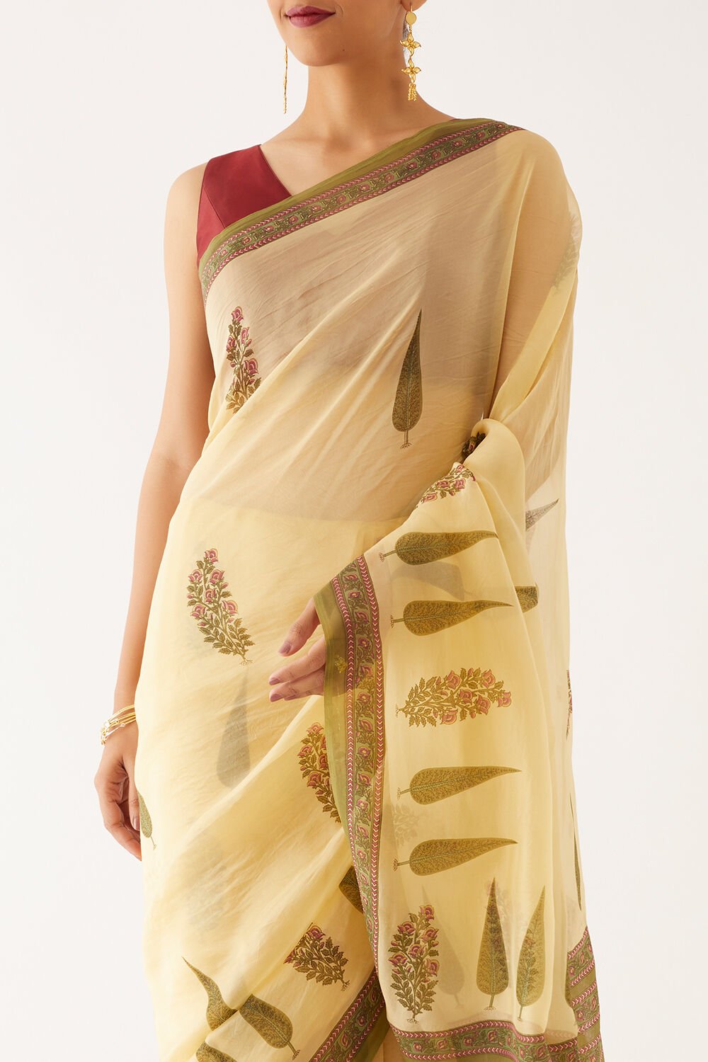 Beige Viscose Organza Printed Saree image number null