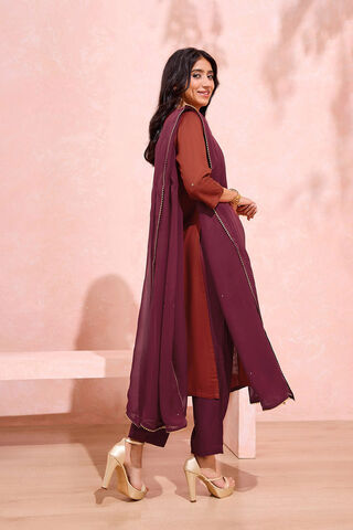 Dark Maroon Viscose Embroidered Kurta Set thumbnail image number null