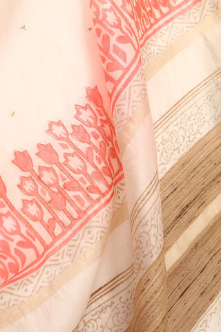 Off White Printed Embroidery Silk Tencel Bengali Saree thumbnail image number null