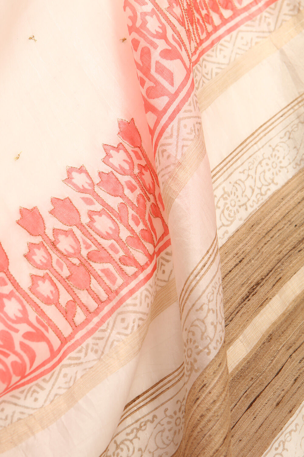 Off White Printed Embroidery Silk Tencel Bengali Saree image number null