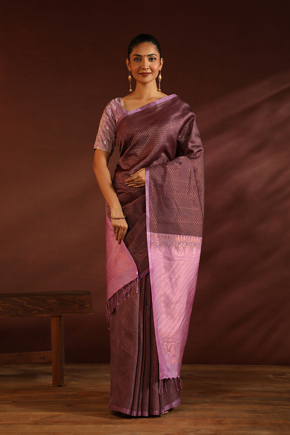 Wine South Pure Silk Woven Saree image number null