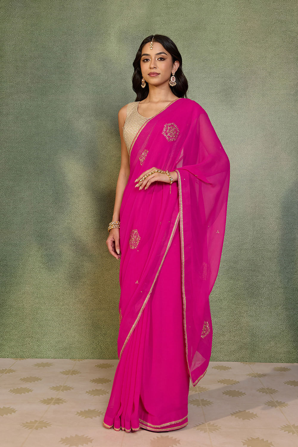 Pink Embroidered Viscose Georgette Saree image number null