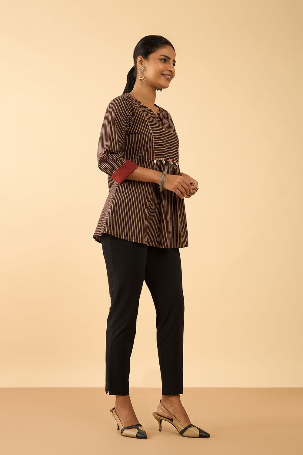 Black Block Printed Pure Cotton Short Top image number null