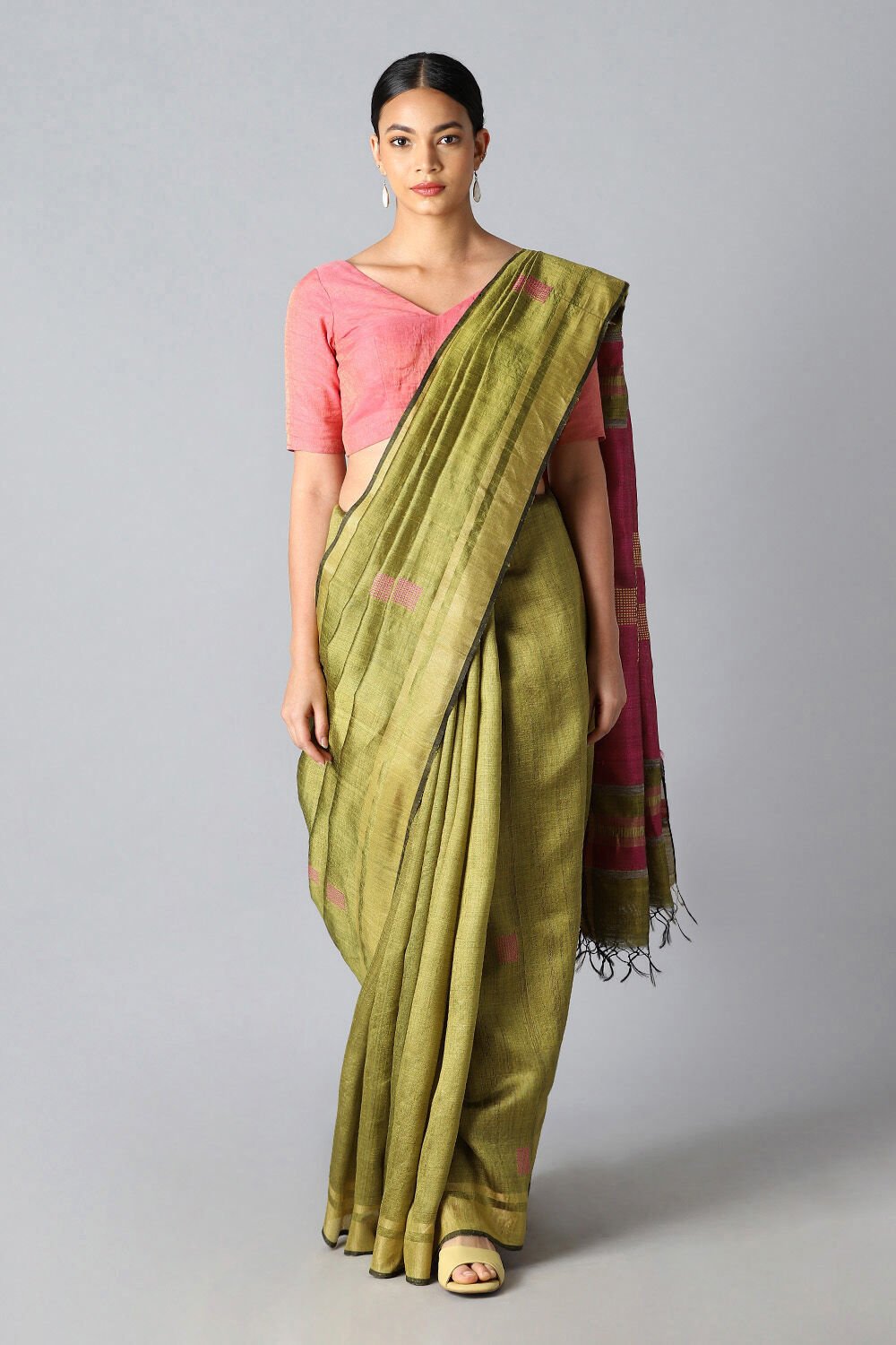 Light Green Pure Tussar Silk Bhagalpuri Saree image number null