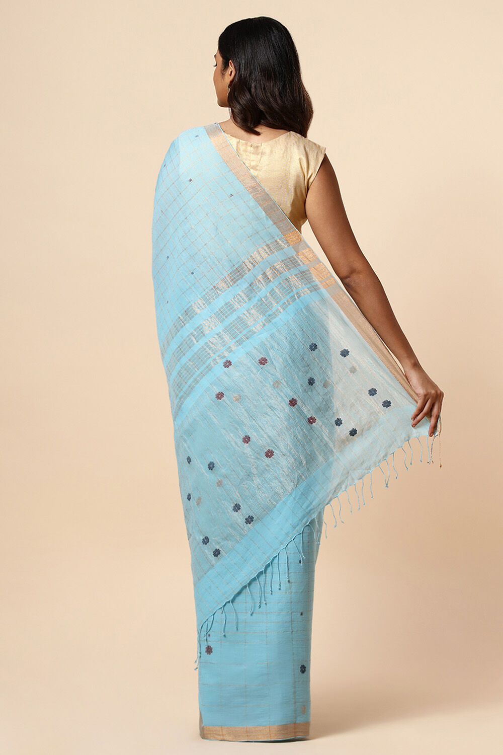 Light Blue Cotton Pure Khadi Jamdani Saree image number null