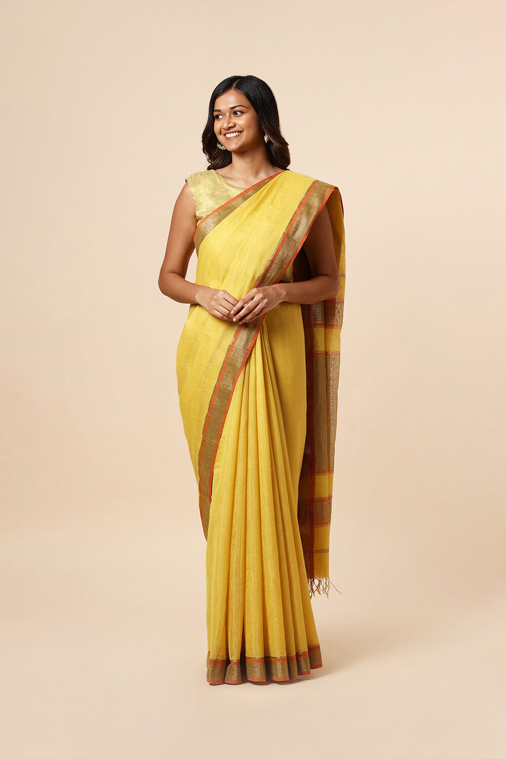 Yellow Pure Khadi Pure Silk Cotton Maheswari Saree image number null