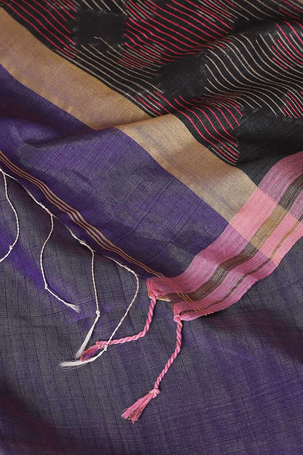 Violet Pure Silk Cotton Bengal Saree image number null